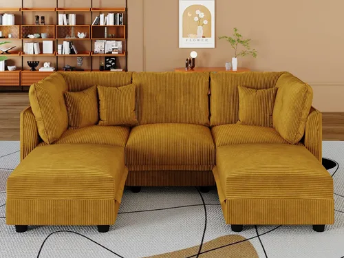 Vista 14 de LLappuil Sofá seccional modular con asientos de almacenamiento, sofá seccional convertible modular en forma de U de pana para sala de estar, sofá