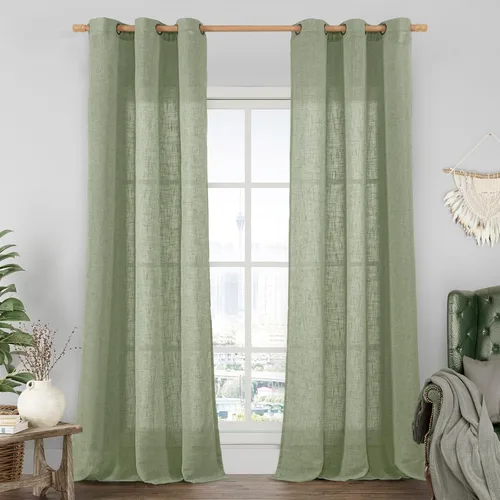 Vista 155 de LAMIT Cortinas de lino marrón caramelo para sala de estar, 84 pulgadas, de lino sintético, texturizado, filtrante de luz, paneles de privacidad