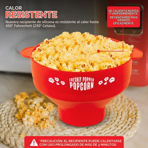 Vista 4 de Palomitas de maíz de silicona para microondas (rojo) para hacer palomitas de maíz, no requiere aceite, cuenco plegable con tapa, reutilizable, sin