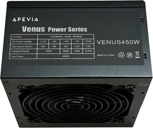 Vista 4 de APEVIA VENUS450W Venus 450W ATX Fuente de alimentación, ventilador de 4.724 in, todas las protecciones 450W ATX Power Supply, 120mm Auto Thermal