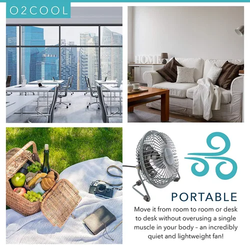 Vista 6 de O2COOL 4" USB Ventilador de mesa ventilador de refrigeración – Mesa portable mini – plugs en computadora personal – 360 ° inclinación ajustable