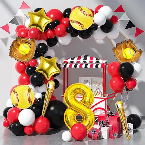 Vista 5 de 9 globos de sóftbol – Globos de papel de aluminio Mylar con número de cumpleaños de sóftbol – Suministros y decoraciones para fiestas (8vo)