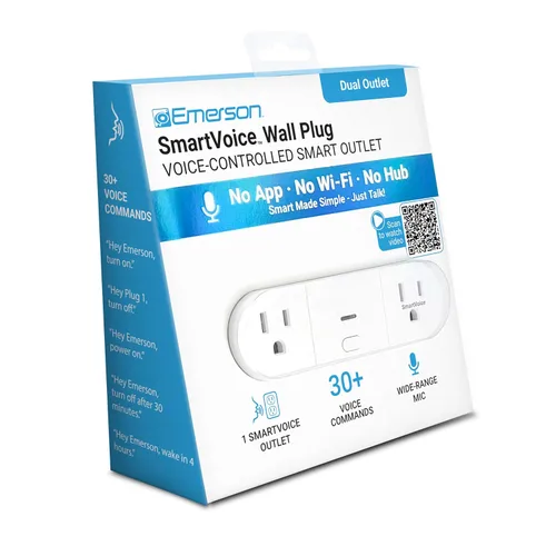 Vista 9 de Emerson SmartVoice - Enchufe de pared 4 en 1, tomacorriente inteligente controlado por voz con 2 salidas de CA y 2 puertos USB-A, sin WiFi, sin
