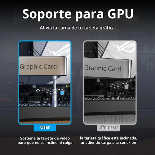 Vista 2 de Soporte de GPU, soporte de GPU de 7-11.5 cm con lámina antideslizante, soporte de GPU para evitar el hundimiento de la tarjeta gráfica (Plata)
