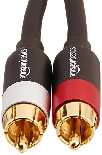 Vista 2 de Amazon Basics Cable de audio RCA de 2 contactos para amplificador, altavoces activos o subwoofer con conectores chapados en oro, 1,2 m, negro