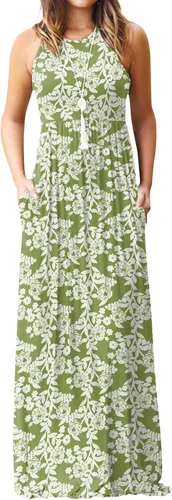 Vista 21 de DEARCASE Vestido largo de verano sin mangas para mujer, con bolsillos E10-floral Negro Azul