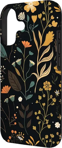 Vista 2 de Floral Aesthetic Simple Boho Modern Botanical Flowers Black Case for iPhone 17