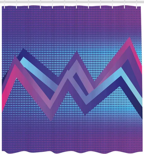 Vista 2 de Ambesonne Synthwave Shower Curtain, Abstract Halftone Inspired Dos with Colorful Retro Zigzags Graphic, Cloth Fabric Bathroom Decor Set with Hooks