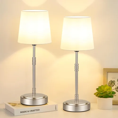 Vista 14 de Juego de 2 lámparas de mesa inalámbricas – Lámpara que funciona con batería con batería recargable de 7500mAh, regulable sin escalones, vintage, oro