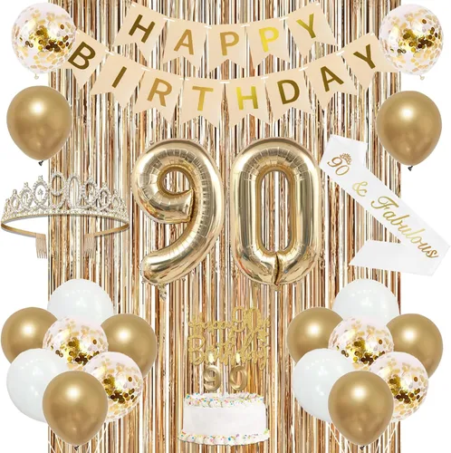 Vista 22 de Trgowaul Decoraciones de 9º cumpleaños para niñas, pancarta, banda y corona, decoración de pastel, globo de número 9, cortinas de flecos