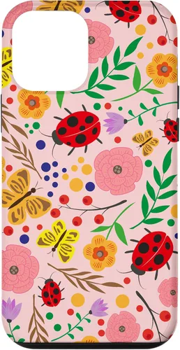 Vista 16 de iPhone 16 Cute Ladybugs Flowers Pink Pattern Bouquet Lover Cell Phone Case