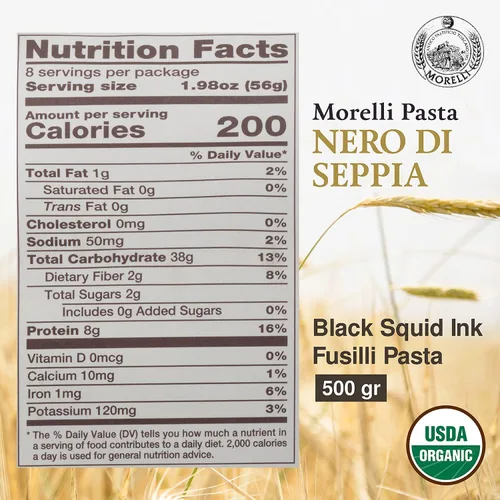 Vista 4 de Morelli Pasta de tinta de calamar Fusilli (Rotini) - Pasta orgánica italiana - Fideos de pasta negra - Sémola de trigo duro - Nero Di Seppia Hecho