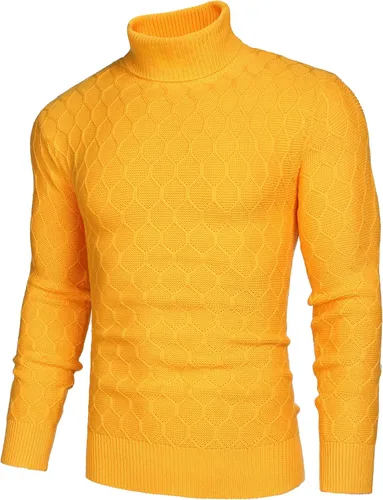 Vista 2 de COOFANDY Suéter de cuello alto para hombre, estilo casual, con patrón torcido, suéter de punto