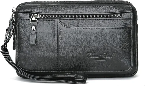 Vista 9 de Cartera organizadora de cuero para hombre con ranuras protectoras para tarjetas de crédito