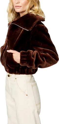 Vista 2 de BLANKNYC Ropa de lujo para mujer, chaqueta de bombardero recortada de piel sintética, abrigo cómodo y elegante