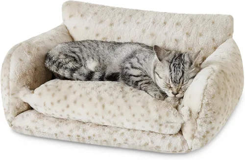 Vista 21 de Hollypet Cama para gatos, mullida, multifuncional, de doble capa, suave para mascotas, sofá ortopédico para gatos y perros pequeños, color beige