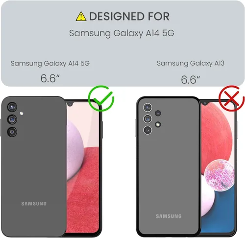 Vista 2 de Funda para Samsung Galaxy A14 5G, 3 en 1, protección resistente a prueba de golpes con 2 protectores de pantalla de vidrio templado, color azul Azul