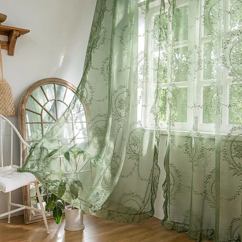 Vista 32 de Sutuo Home Juego de 2 cortinas de encaje beige, paneles transparentes de 63 pulgadas de largo, bordado floral de rosas, tratamiento de ventana