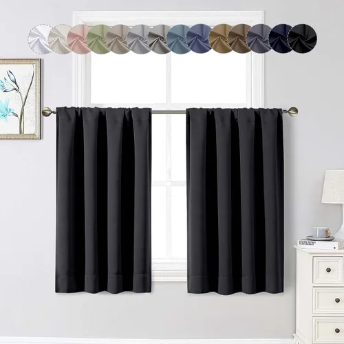 Vista 143 de Cortinas opacas para dormitorio, sala de estar, juego de 2 paneles de 54 pulgadas de largo, cortinas de oscurecimiento de habitación con aislamiento