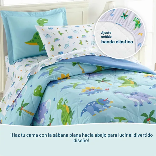 Vista 3 de Wildkin Juego de ropa de cama individual de 5 piezas, edredón, sábanas y fundas de almohada 100% algodón para acurrucarse cómodamente, Tierra