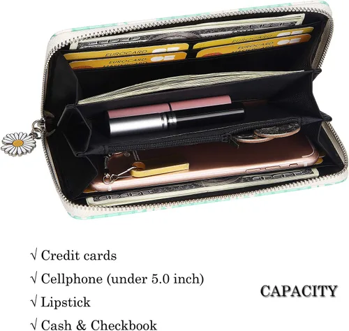 Vista 4 de KUKOO Womens Printed Zip Around Wallet Phone Clutch Purse Card Holder Organizer
