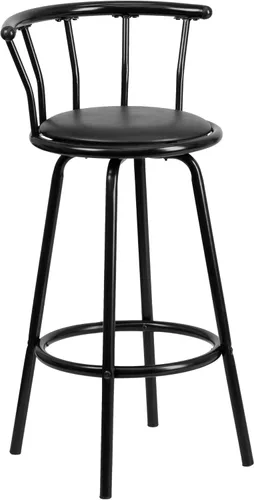 Vista 4 de Flash Furniture Taburete de bar Charla Crown Back de metal negro con asiento giratorio de vinilo negro