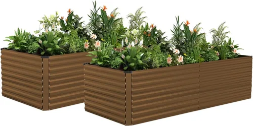 Vista 12 de NAVINE Cama de jardín elevada de 8 x 4 x 2 pies, macetas elevadas de metal grande, macetas para plantas al aire libre para verduras, flores
