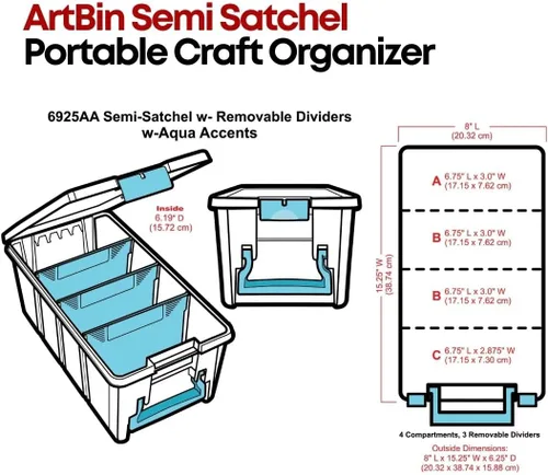 Vista 3 de ArtBin 6925AA Semi Satchel con divisores extraíbles, organizador portátil de arte y manualidades con asa, [1] estuche de almacenamiento de plástico