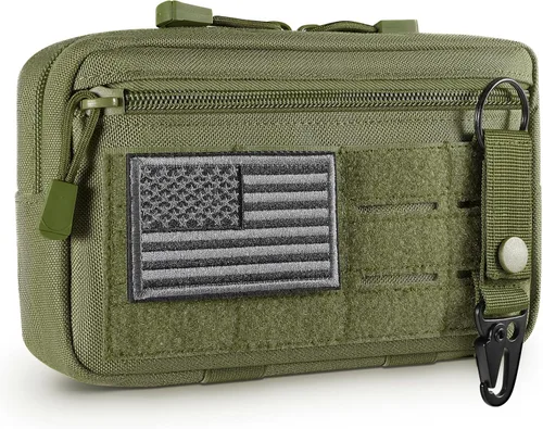 Vista 17 de FRTKK - Funda táctica Molle Admin Pouch Utility de corte láser EDC, bolsa de herramientas, fundas modulares horizontales, incluye parche