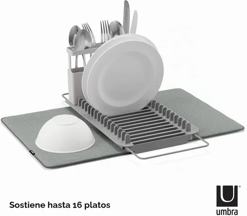 Vista 4 de Umbra Udry Dish Drying Rack, Over Sink Foldable, 16 Slots, Dark Grey