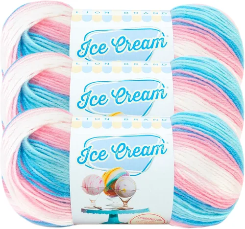 Vista 11 de Lion Brand Yarn, Hilo para Bebé Ice Cream para tejer, ganchillo y manualidades, Baseball Nut, 1 paquete, fibra acrílica colorida de peso DK