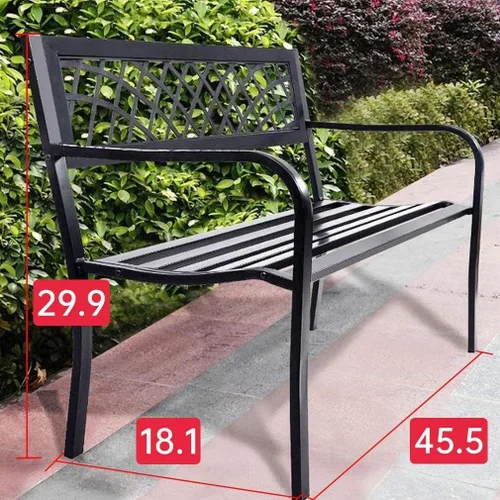 Vista 9 de Banco de jardín al aire libre con respaldo de plástico para patio, banco de metal, banco de parque o patio, porche, espacio libre de trabajo, entrada