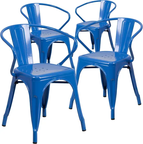 Vista 22 de Flash Furniture silla de metal con apoyabrazos, Metal, Negro