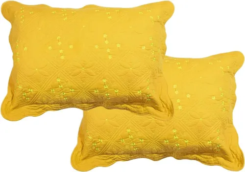 Vista 4 de Juego de 2 fundas de almohada acolchadas de color liso 100% algodón, fundas de almohada suaves con bordado floral (gris oscuro, 16 x 24 pulgadas)