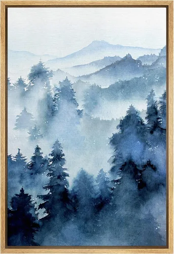 Vista 15 de SIGNWIN Lienzo enmarcado para pared, decoración de guardería de bosques, pájaros voladores, acuarela, montaña, bosque, naturaleza, arte moderno