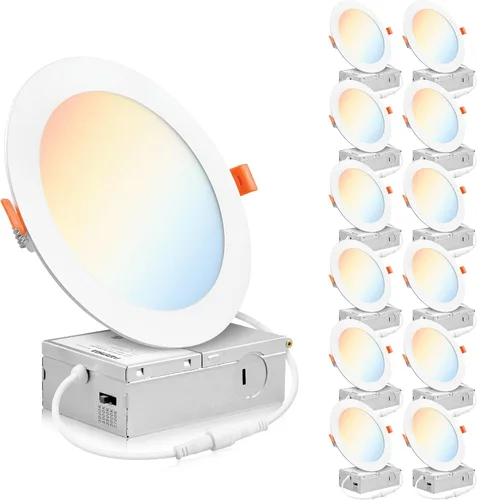 Vista 8 de PARMIDA (Paquete de 12) Luz de techo empotrable LED de 6 pulgadas ultradelgada con caja de conexiones, 12 W, luz de panel delgada de oblea sin 3000K