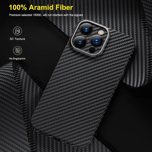 Vista 2 de memumi Funda delgada de fibra de aramida real para iPhone 15 Pro, resistente y duradera de 0.020 in, ajuste delgado para iPhone 15 Pro, funda