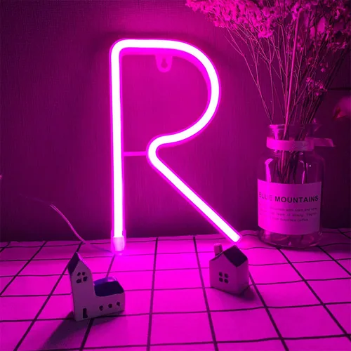 Vista 23 de Letras de neón rosadas, letreros LED que funcionan con pilas, luces LED del alfabeto, letrero de marquesina, letras decorativas de marquesina, luces