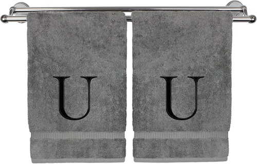 Vista 146 de Toalla de mano monogramada, regalo personalizado, juego de 2 - Toalla bordada con letra de bloque dorada - Extra absorbente 100% algodón turco