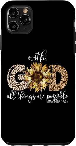 Vista 13 de iPhone 16 With God All Things Are Possible Leopard Sunflower Faith Case