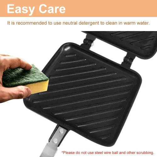Vista 3 de Sandwichero, doble revestimiento antiadherente a la parrilla para sándwiches y panini, sartén caliente de aluminio antiadherente