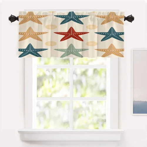 Vista 30 de Shrahala Beach Scenery Blackout Curtain Tiers, Coastal Landscape Kitchen Valance Light Blocking Tier Drapes with Rod Pocket, 2 Pack 26 X 24 in Blue1