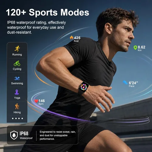 Vista 3 de Smart Watch for Men Women (Answer/Make Calls) 1.85" HD Step Activity Black Fitness Tracker Smartwatchr for Android iPhone Phones with Heart