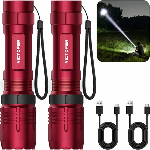 Vista 8 de Victoper Linternas LED Rojas, linterna táctica recargable de alto poder y alto lúmen súper brillante, 5 modos, con zoom, impermeable, luces de flash