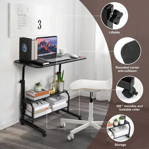 Vista 4 de Escritorio universal movible mesa para espacios pequeños almacenamiento conveniente escritorio portátil computadora escritorio ajustable casa