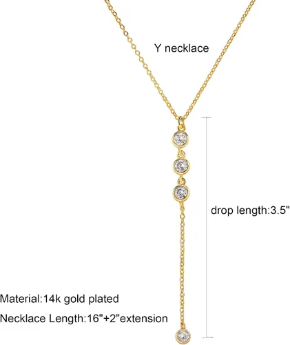 Vista 6 de Tewiky Lariat Collar para mujer, delicados collares largos chapados en oro de 14 quilates, corazón y perlas de circonita cúbica, collar con colgante