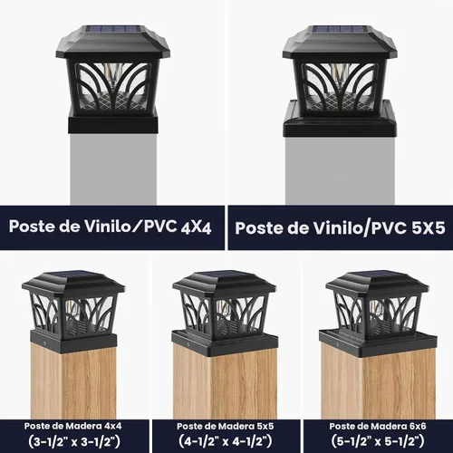 Vista 4 de SIEDiNLAR - Faroles solares para postes exteriores, de aluminio y vidrio, 2 modos, 20 lúmenes, bombillas LED Edison para postes de 4x4, 5x5, 6x6