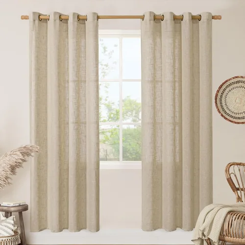 Vista 130 de LAMIT Cortinas de lino marrón caramelo para sala de estar, 84 pulgadas, de lino sintético, texturizado, filtrante de luz, paneles de privacidad