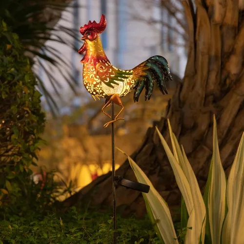 Vista 8 de Tryme Luces solares de gallo para exteriores, decoración de jardín, estatua de jardín, regalos para amantes de los pollos, mujeres, madres, arte