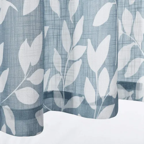 Vista 3 de Treatmentex Cortinas azules de cocina de 24 pulgadas con estampado de hojas blancas cortas para ventanas pequeñas, 2 paneles
